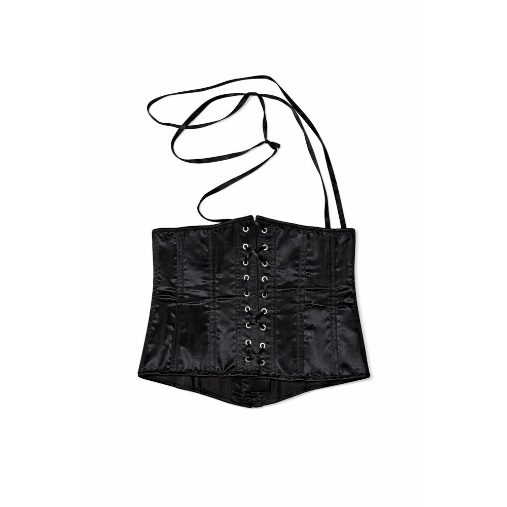 Black Satin Lace-Up Corset Bustier Halter Top Size